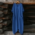 thumbnail image 4 of Women Kaftan Dresses Baggy Cotton Linen Maxi Dress V Neck 3/4 Sleeve Asymmetrical Hem Casual Long Dress with Pocket, 4 of 7