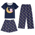 thumbnail image 2 of Ensemble de Pyjama 3 Pcs pour Enfants Filles Bébé Printemps Été Manches Courtes Haut Shorts Pantalons Pyjama Noir 4 Ans-5 Ans, 2 of 5