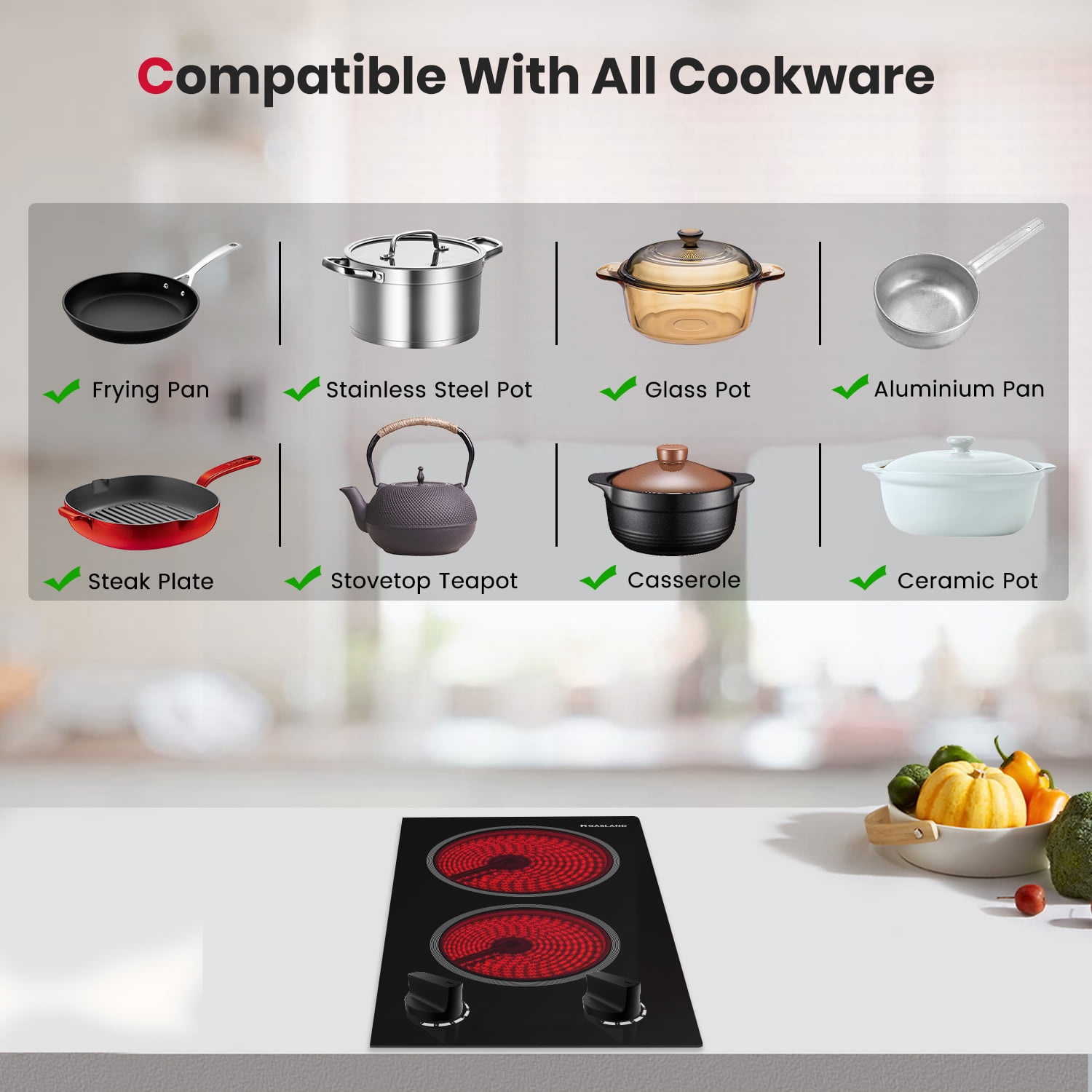 Gasland Chef 2 Burner 12" Electric Ceramic Stove Top,Mechanical Knob Control Electric Cooktop