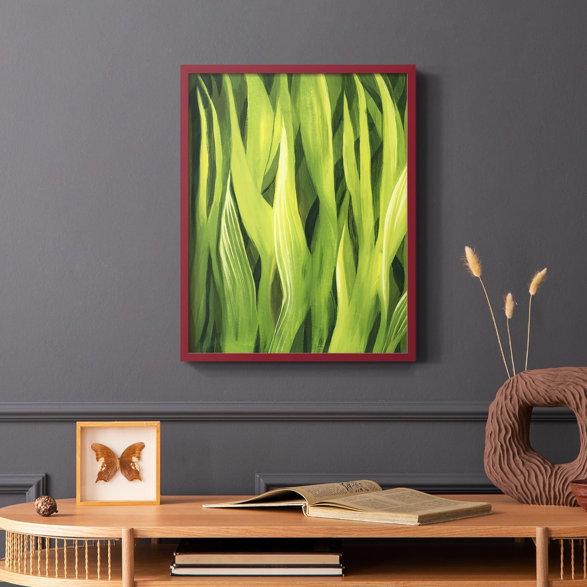 Blades of Grass I Framed Print in Red Solid Wood Framed Print No Nail Hanging