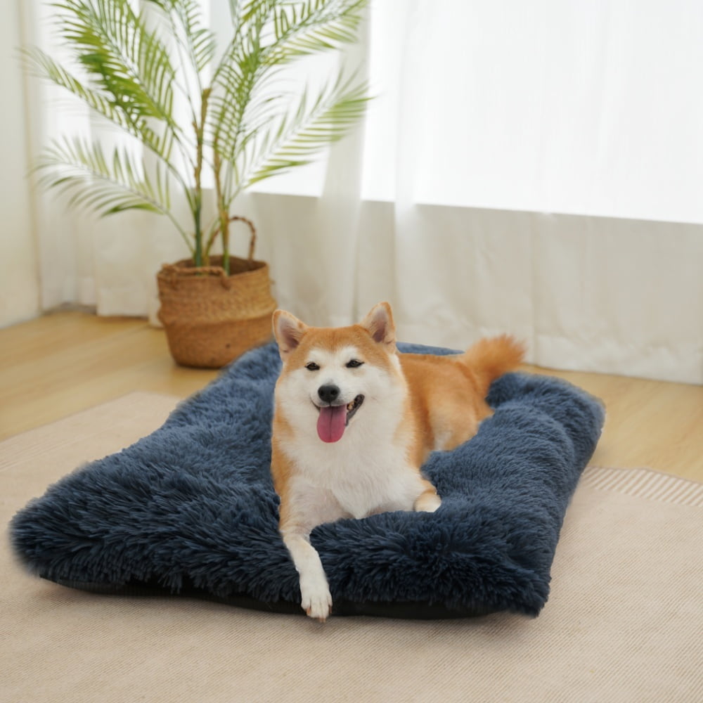 Reyox Large Dog Bed, 35 x 23 inch Fluffy Plush Dog Cage Bed, Washable Dog Mat with Non-Slip Bottom for Large and Medium Dogs,Dark Gray
