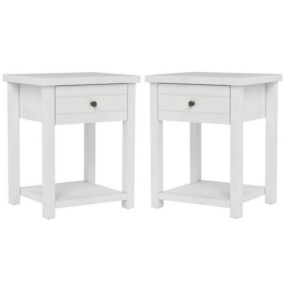 Home Square Wood Accent Table in Matte White - Set of 2