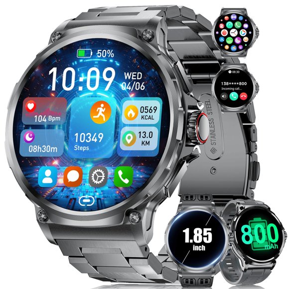 LIGE Smart Watch for Men with 800Ah,1.85" Big Screen Smartwatch with 5ATM Waterproof,390 * 390 Display,100+ Sports Modes,Health Tracker, Smart Watch f