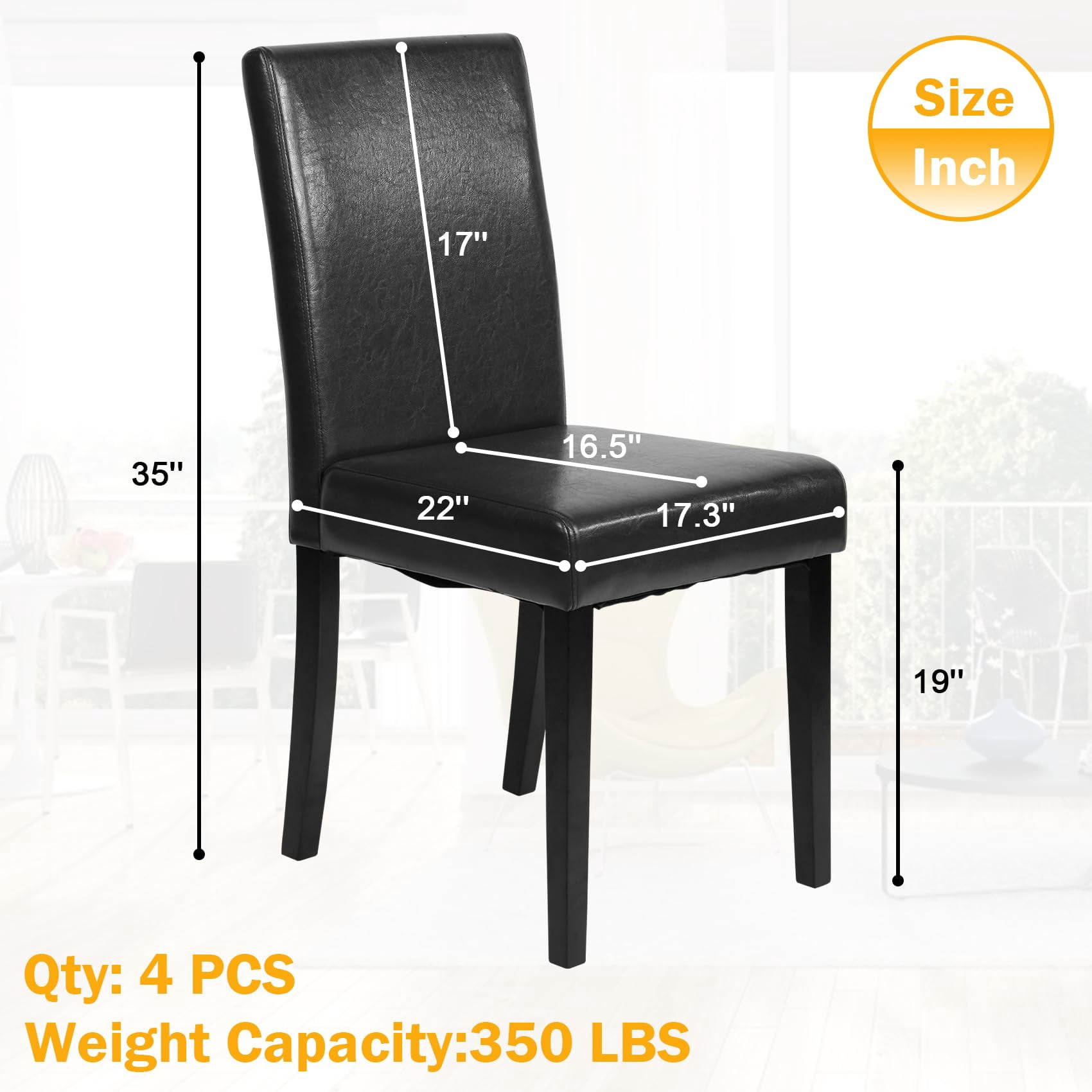 NiamVelo Dining Chairs Set of 4 PU Leather Dining Room Chairs with Waterproof Surface and Wood Legs for Kitchen Restaurant and Living Room,Black