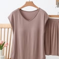thumbnail image 4 of RKSTN Pyjama en Coton pour Femmes Ensemble Grande Taille Col en V Sans Manches Débardeur de Pyjama avec Shorts Tenue d'Intérieur Ensembles de Pyjama pour Femmes 2 Pcs, 4 of 5