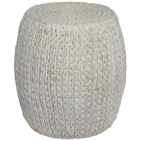 Pemberly Row Modern Tall Wood Drum Accent Table in Whitewashed