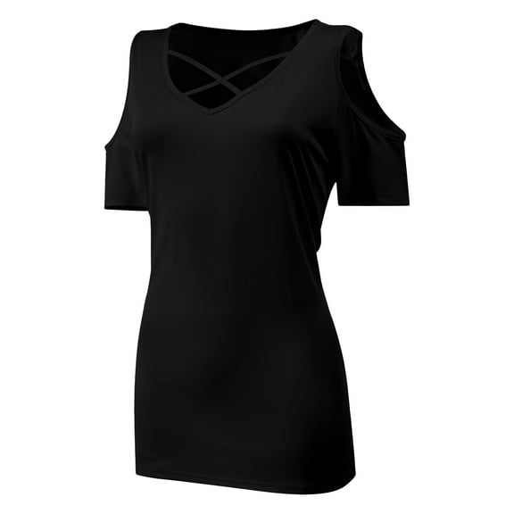 Womens Summer Shirts Short Sleeve V Neck Criss Cross Cold Shoulder Tops Blouse