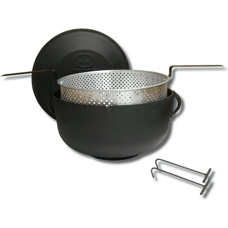 - King Kooker #5925 - 5 gal Cast Iron Pot and Lid, Flat Bottom Pot, Aluminum Basket