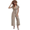 thumbnail image 1 of Combinaison Large en Coton à Manches Courtes pour Femmes Nœud Cropped Palazzo Pants Romper, 1 of 6