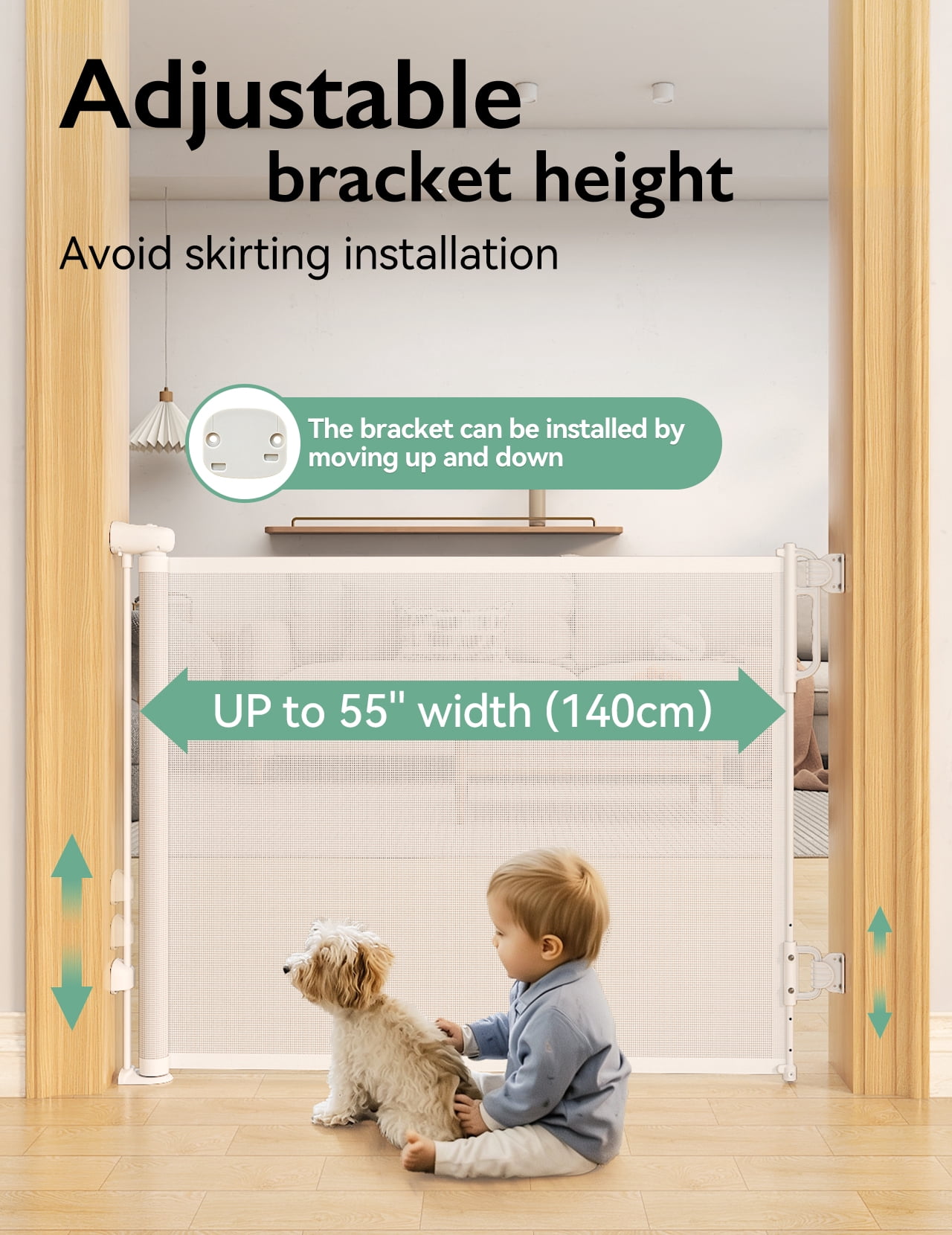 Momcozy Auto Lock Retractable Baby Gate, Stairs Safety Gate for Baby and Pet, 33" X 55", for Stairs, Doorways, Hallways