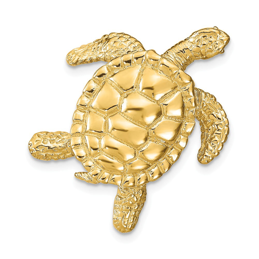 FB Jewels Solid 14K Yellow Gold Polished Small Sea Turtle Chain Slide 