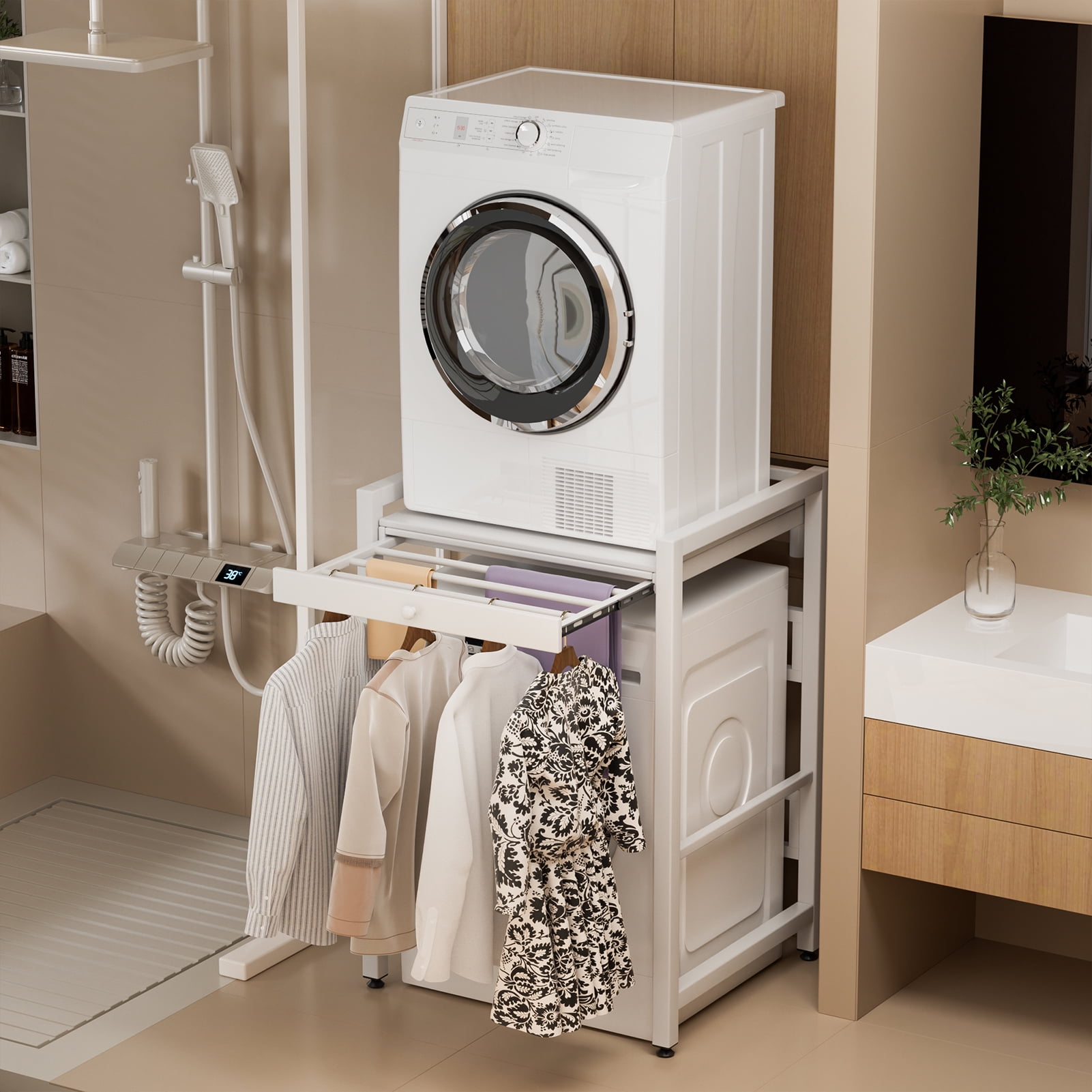Over The Washer Storage Shelf, Washing Machine Storage Utility Rack with Countertop, Washing Machine Storage Stand