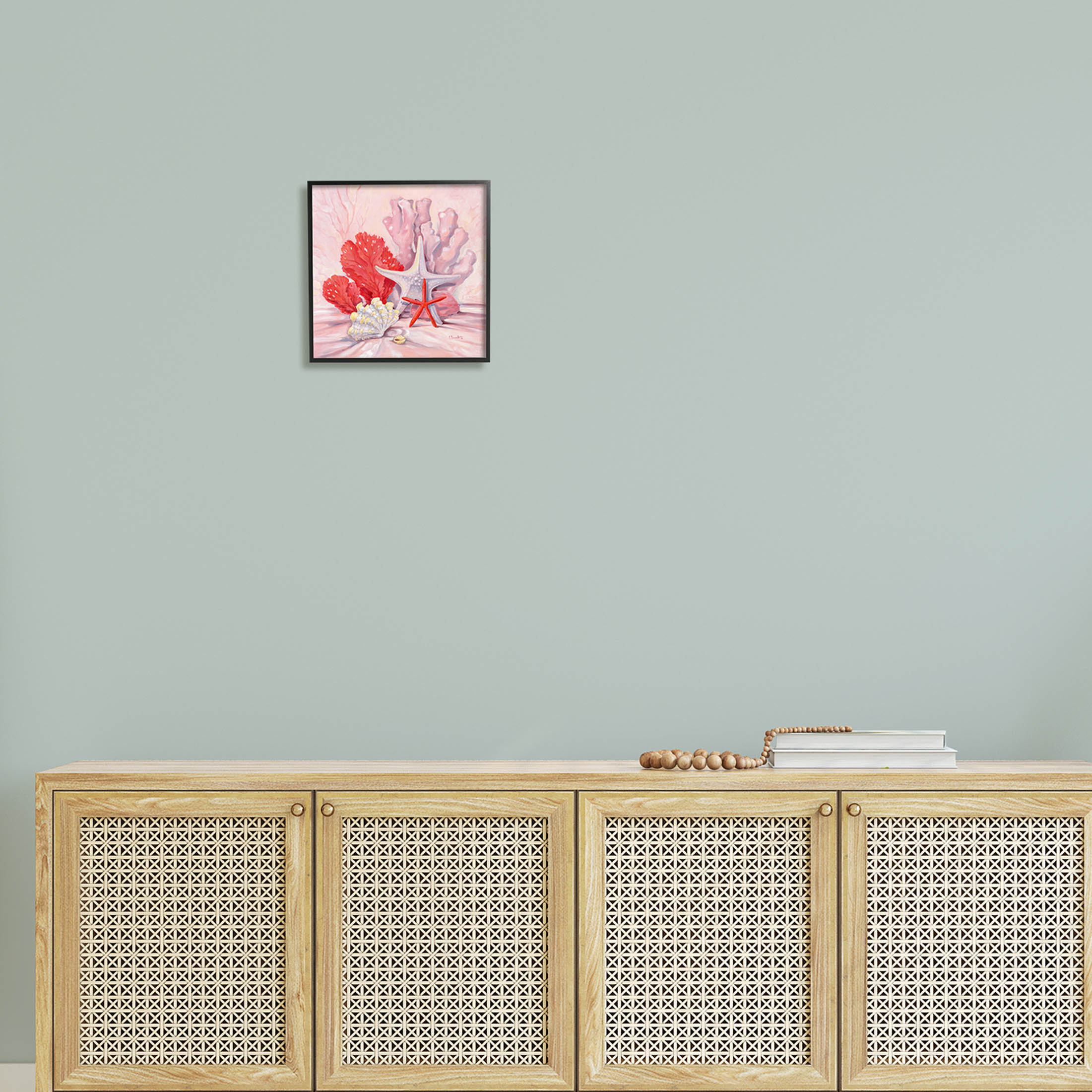 Stupell Industries Pink Shells Coral Still Life Painting Black Framed Art Print Wall Art, Design by Paul Brent