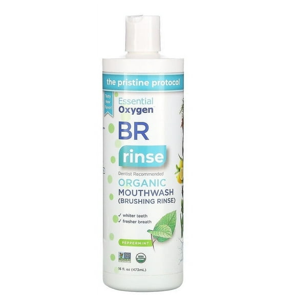 Essential Oxygen, BR Organic Mouthwash Brushing Rinse, Peppermint, 16 fl oz Pack of 4