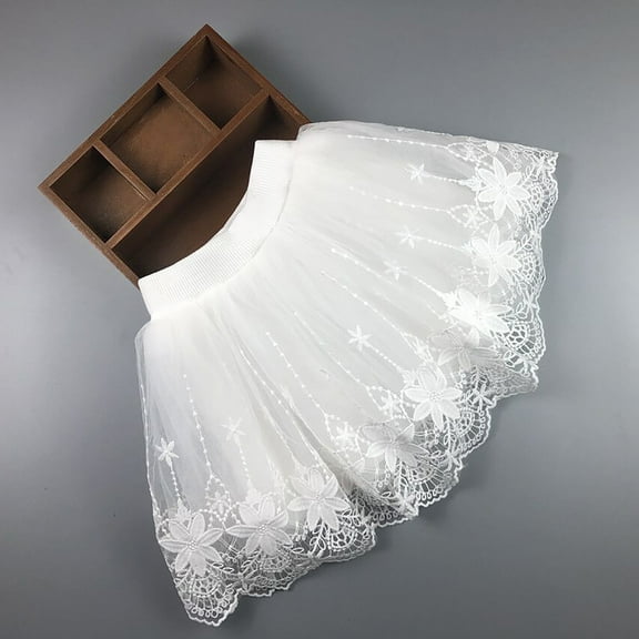 BLTIBY Girls Floral Embroidery Lace Tutu Skirt Elastic Waist Layered Tulle Ballet Dance Skirts for Toddler Kids Children White 9-10 Years