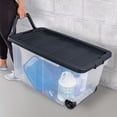 thumbnail image 4 of Sterilite 160 Qt XL Clear Plastic Wheeled Storage Bin with Latch Lid and Pull Handle, Blue, 2 Pack, 4 of 8