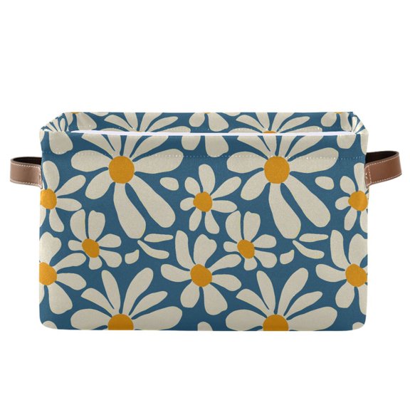 Yayeee Canvas Storage Basket with Handles for Shelves Fabric Bins Closet Organizer, Whimsy Daisy Pattern