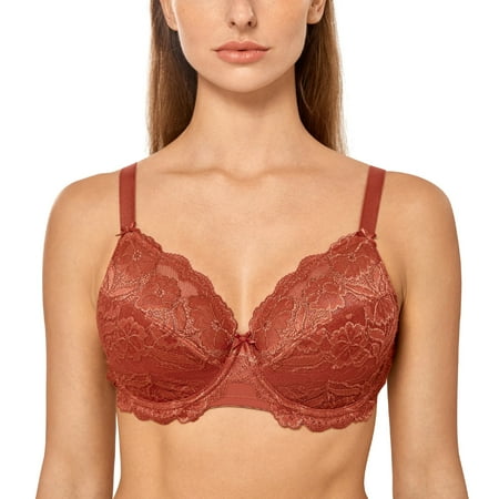 

Delimira Women s Full Coverage Non-Foam Floral Lace Plus Size Underwired Bra
