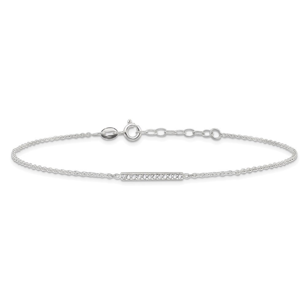 Sterling Silver Polished CZ Bar 10in Plus 1in Ext. Anklet