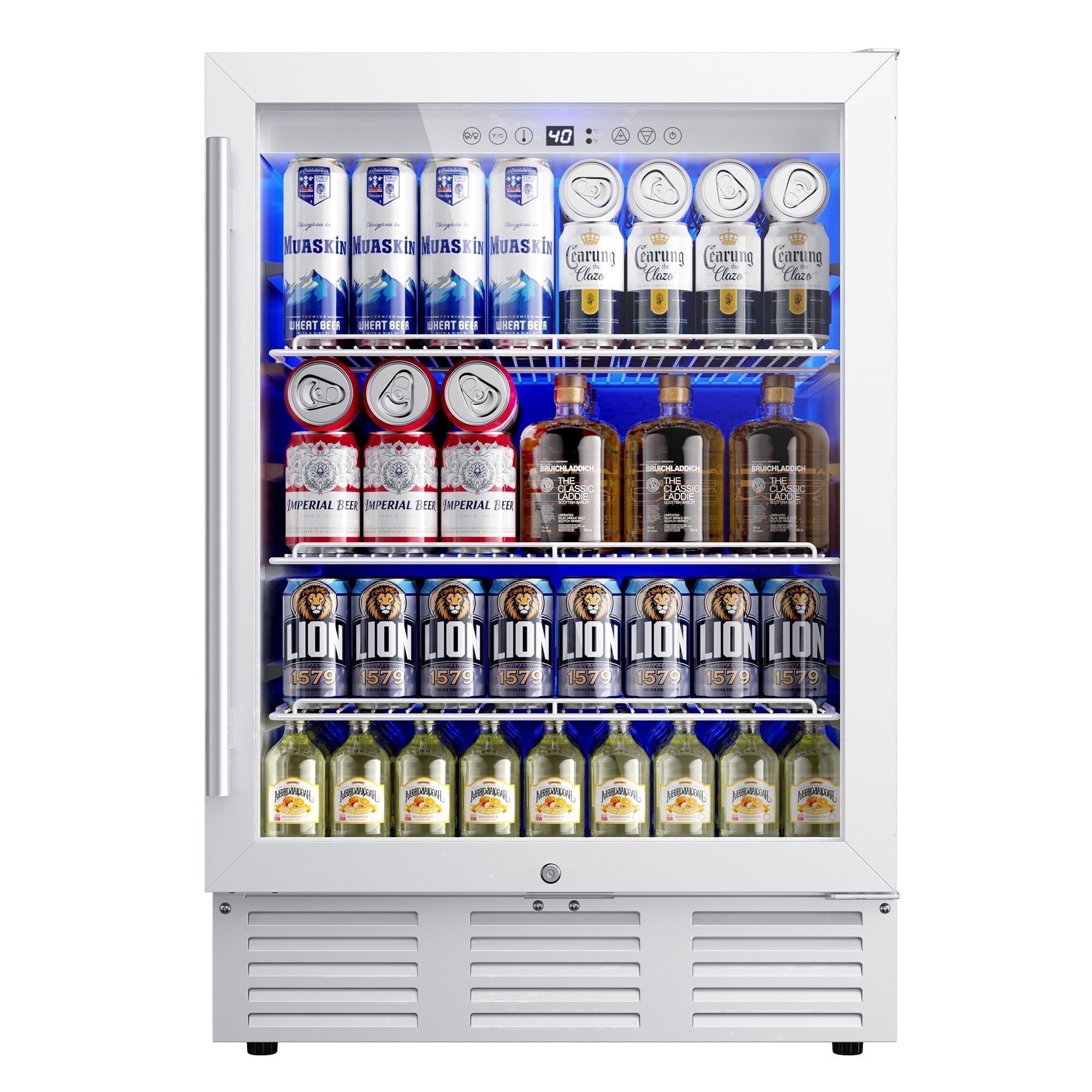 Simzlife 24" Commercial Beverage Refrigerator, 180 Can Large Built-in Beverage Cooler with Glass Door, For Restaurant, Store or Bar,White