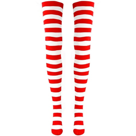 Skeleteen Red and White Socks - Over The Knee Striped Costume Accessories Red and White Stockings for Men, Women and