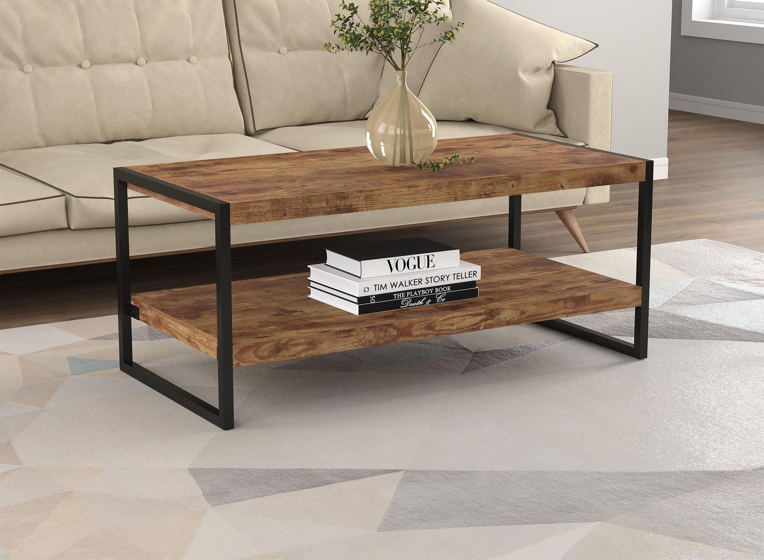Safdie & Co. Coffee Table 47.25L Brown Reclaimed Wood Black Metal