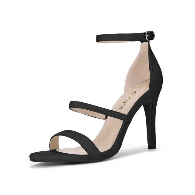 BLISSFUL STEP Women Open Toe Triple Straps Stiletto High Heel Sandals Black (Size 9)