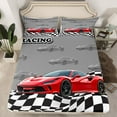 thumbnail image 2 of Homewish Red Racing Car Twin Sheet Sets,Checkerboard Race Flag Twin Fitted Sheet,Red Gray Black Flat Sheet For Boys Kids,Ultra Soft Home Decor,3-Piece, 2 of 7