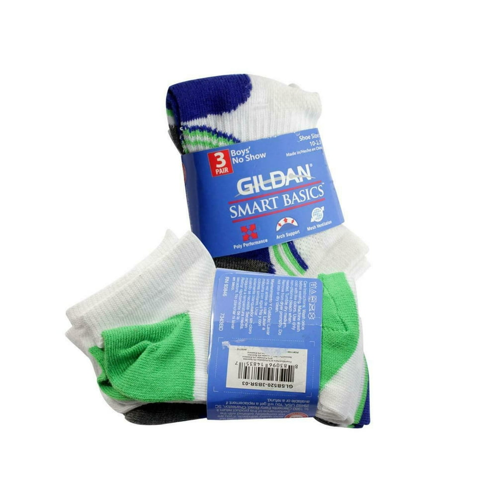 Gildan New 3 Pair Gildan Smart Basics Boys No Show Socks 102.5 Thick