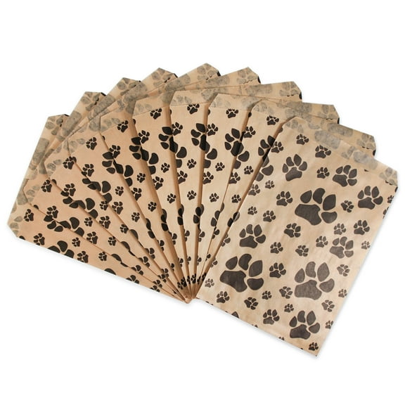 200 Bags of our Kraft 5" x 7" Decorative Flat Paper Gift Bags - Paw-Print Pattern on Kraft Bags - for Sales/Treats/Parties Cookies/Gifts.