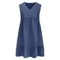thumbnail image 4 of Swing Wedding Dresses for Women Lightweight Cotton Linen Knee Length Ruffle Tiered Layered Petite Short Dresses V Neck Sleeveless Vacation Gauze Dresses Navy XL, 4 of 5