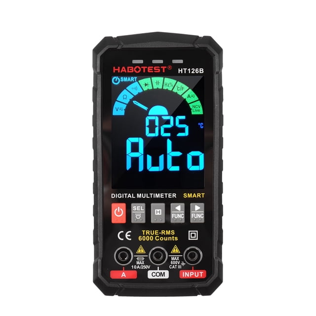 HABOTEST HT126B Smart Digital Multimeter 6000 Counts True RMS Auto-ranging VA Color Screen Electrical Tester Voltmeter Ammeter Measuring Multifunction AC DC Voltage Current Capacitance Resi