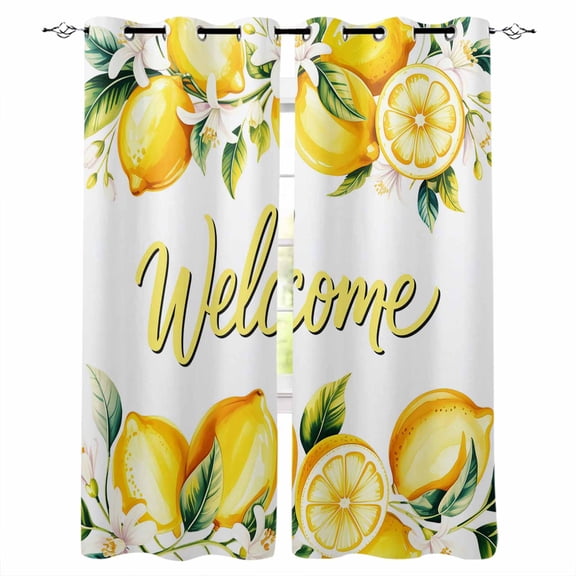 Yellow Lemons Blackout Curtains for Bedroom/Living Room, Thermal Insulated Kitchen Curtains, Summer Fruits Leaves Pastoral Botanical Grommet Darkening Window Treatment Drapes 52"x84"x2