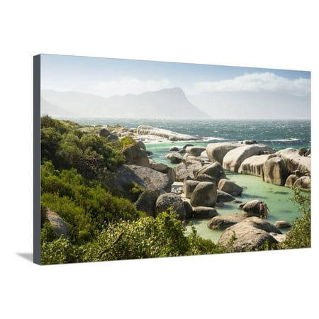 - Second Beach at High Tide with Boulders Visible, Boulders Beach National Park, Simonstown Stretched Canvas Print Wall Art By Kimberly Walker