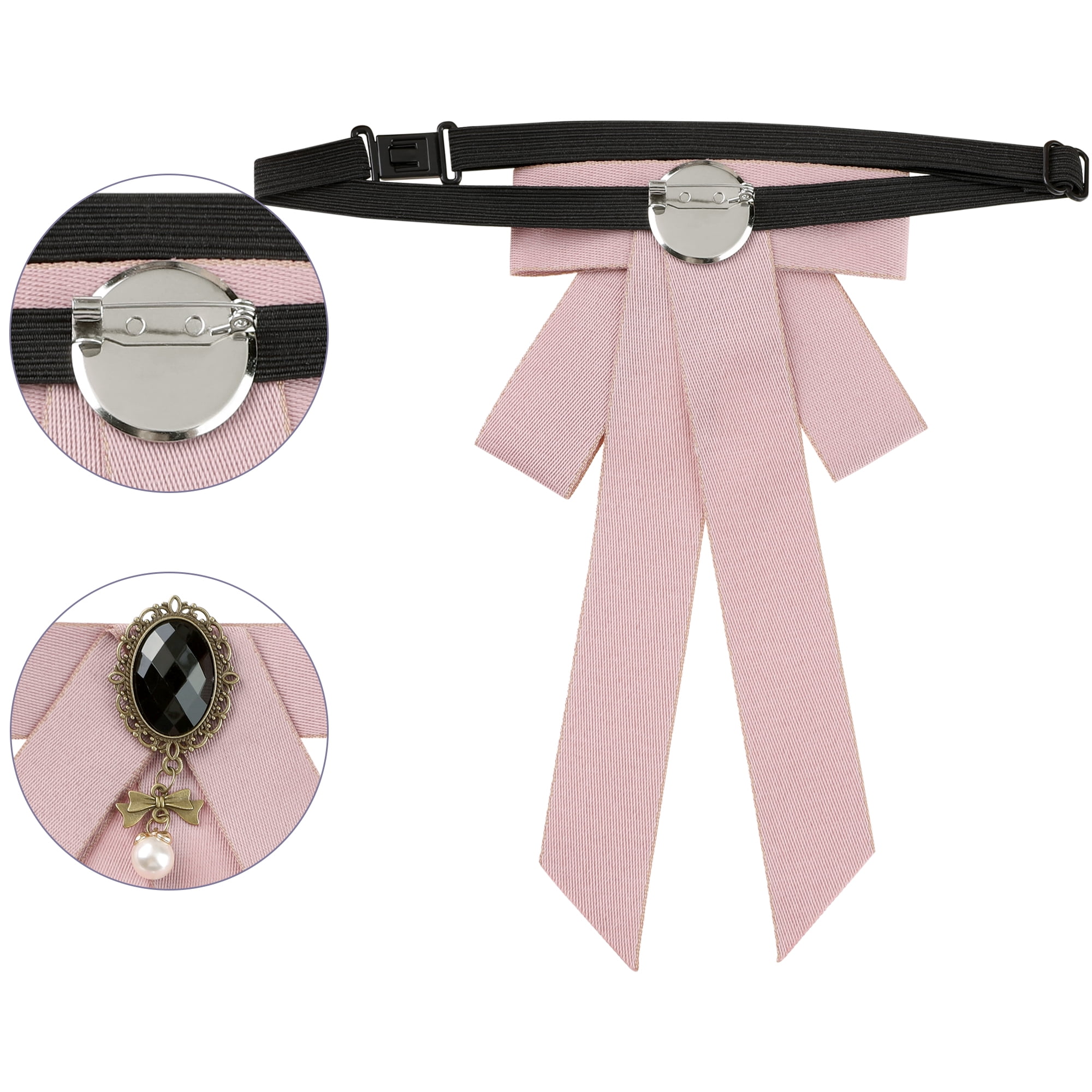 DARING DIVA Women's Ribbon Pre-tied Bow Ties with Chic Rhinestone Pink