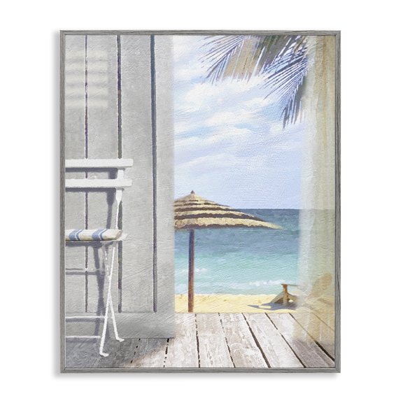 Stupell Industries Coastal Coastal Villa Porch Beach View Gray Framed Giclee Art, 11 x 14, by Noah Bay