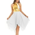 thumbnail image 5 of IEFIEL Womens V Neck Metallic Waistline Liturgical Praise Dance Dress Sleeveless Asymmetrical Modern Dance Show Costume White-A L, 5 of 6