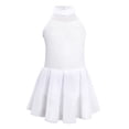 thumbnail image 4 of CUZIBR Girls Teens Dancewear Dress Glitter Ruffled Long Sleeve Color Block Crewneck Slim Fit Ballet High Waist Pleated Mini Dresses Performances Soft Bodysuit Cozy Dance Outfits,White,5-6 Years, 4 of 8
