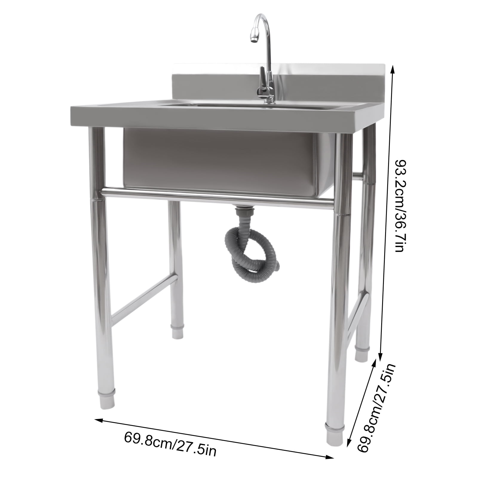 Upgraded Free Standing 304 Stainless Steel Utility Sinks for Laundry Room with Backsplash, Industrial Garage Sink Commercial Sink for Restaurant, Workshop