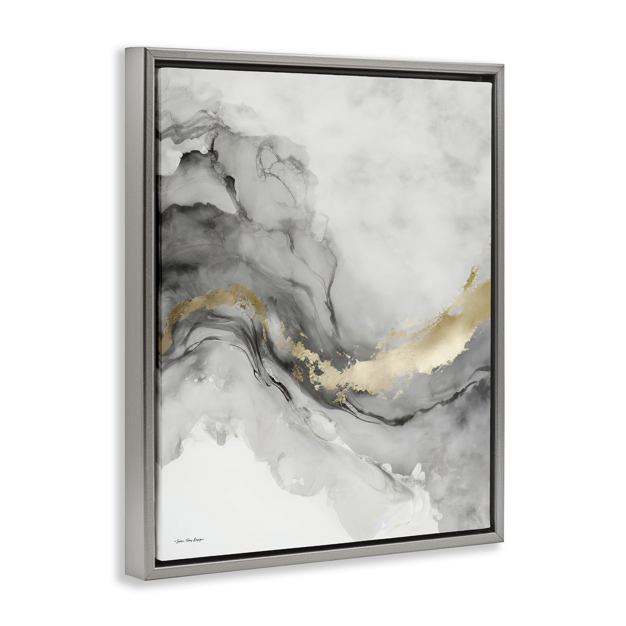 Stupell Industries Grey & Glam Geode Abstract Painting Gray Floater Framed Canvas Art Print Wall Art, 17 x 21