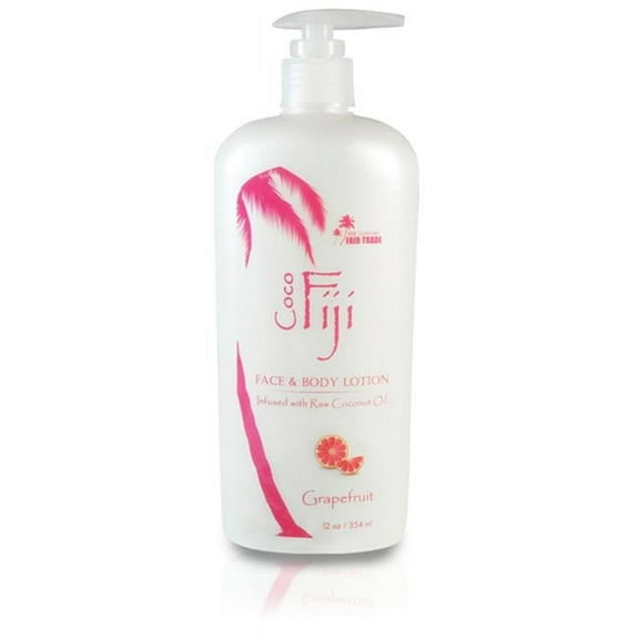 Coco Fiji  12 oz Infused Face & Body Lotion with Raw Coconut Oil, Pink Grapefruit