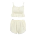 thumbnail image 2 of Xioeram 2 Pcs/Set Women Summer Pajama Set Backless Sleeveless Spaghetii Strap Lace Pleated Vest Elastic Waist Shirring Shorts Camisole Set Sleepwear Daily Loungewear, 2 of 8