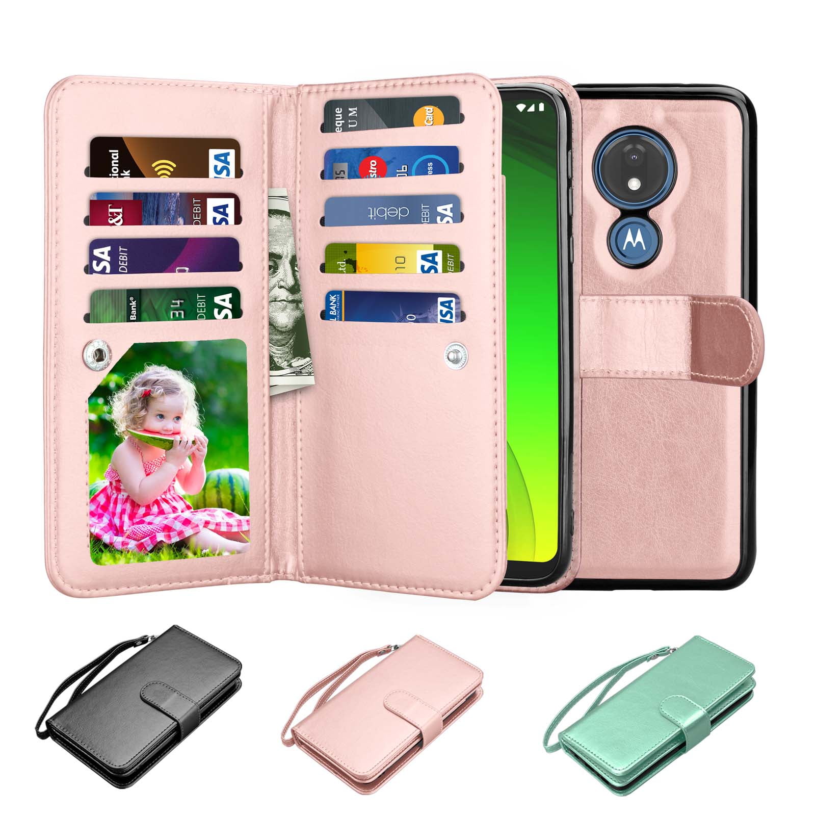 Moto G7 Power Case Pink Moto G7 Optimo Maxx Case, STARSHOP- Premium Leather Wallet Pocket Cover And Credit Card Slots NOT FIT Moto G7 / Play / G7 Optimo With Tempered Glass Screen Protector 