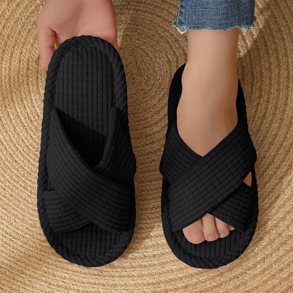 Bkhluea Women Cross Strap Textured Indoor Slides Slip On Comfortable Footwear For Home Bedroom Office Casual Activities