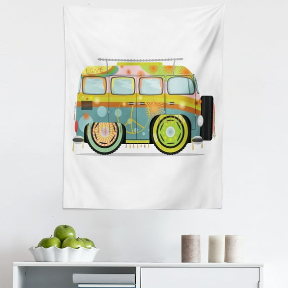 Urban Graffiti Tapestry, Hippie Campervan with Colorful Exterior Painting with Peace, Fabric Wall Hanging Decor for Bedroom Living Room Dorm, 5 Sizes, Multicolor, by Ambesonne