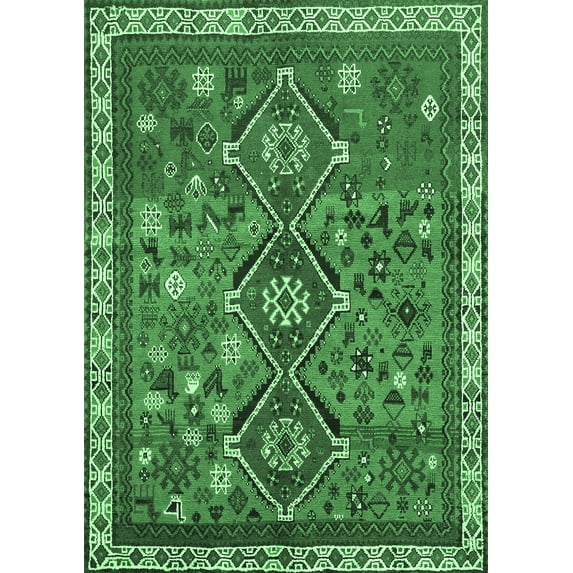 Ahgly Company Indoor Rectangle Persian Emerald Green Traditional Area Rugs, 7' x 9'