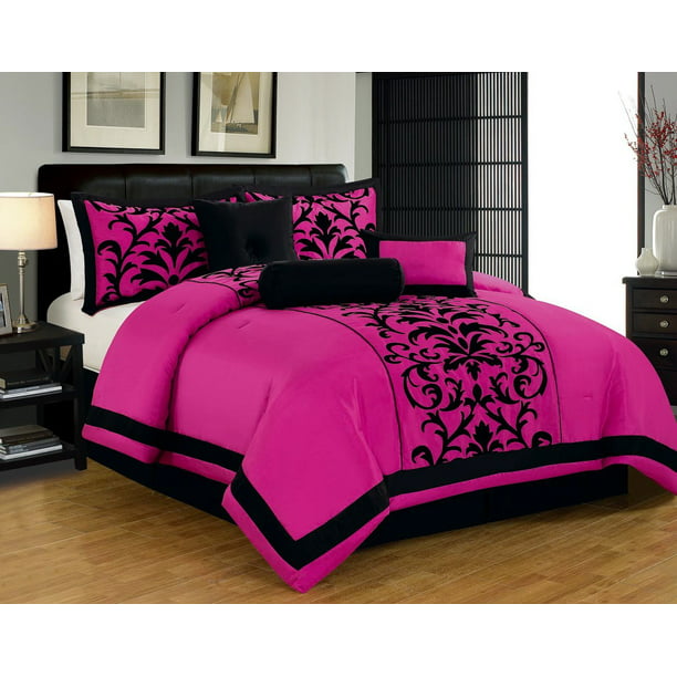 Donna Queen Size 8 Piece Damask, Pink Queen Bed Set