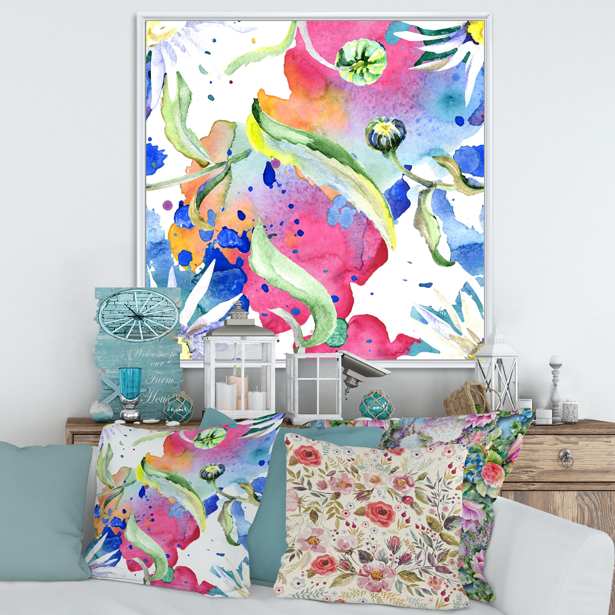 Designart 'Iridiscent Colorful Daisy Flowers' Transitional Framed Canvas Wall Art Print