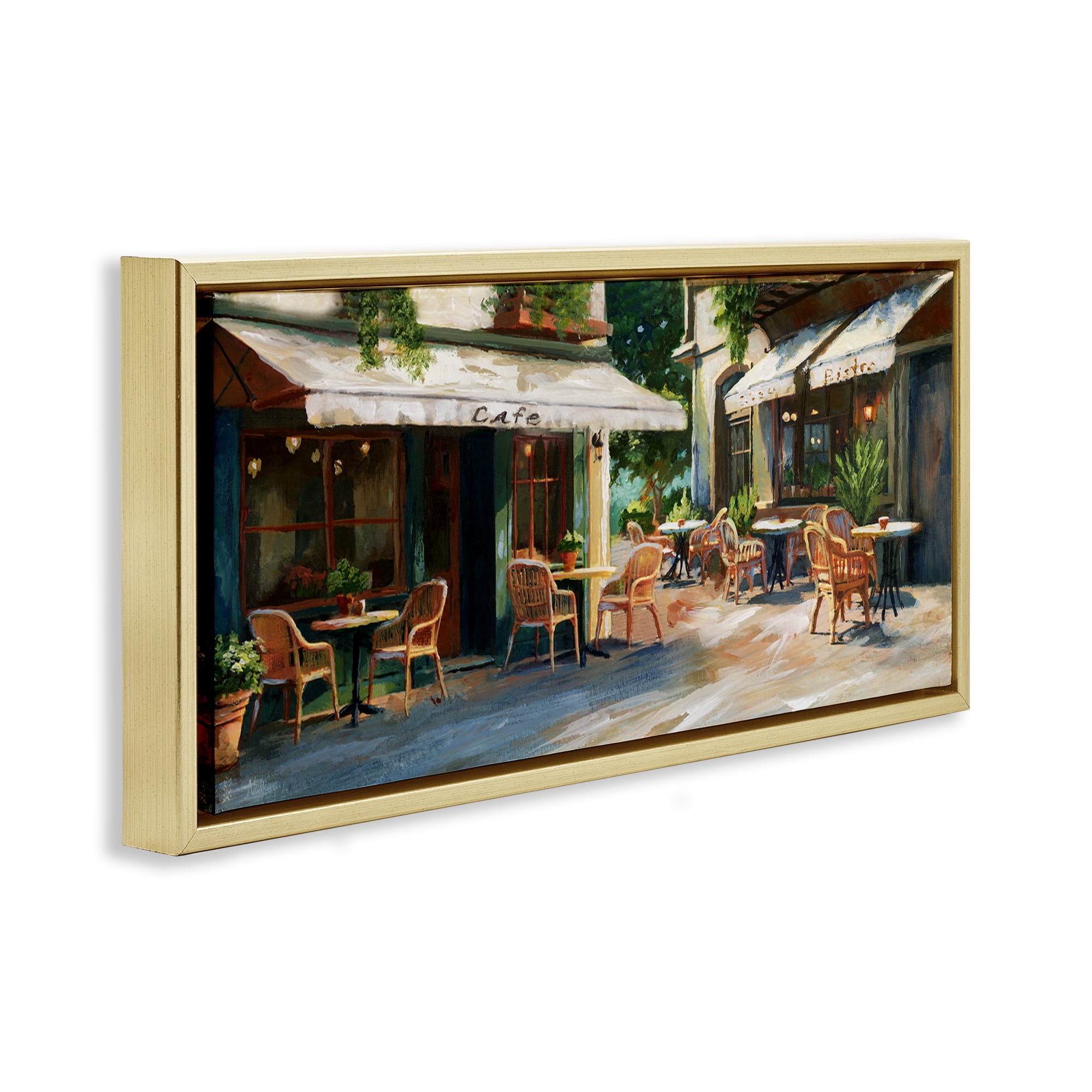 Stupell Industries Sunlit Outdoor Parisian Cafe Gold Framed Floater Canvas Wall Art, design by Nan