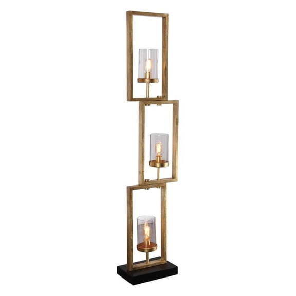 Bowery Hill Contemporary Steel and Glass Floor Lamp in Black/Gold